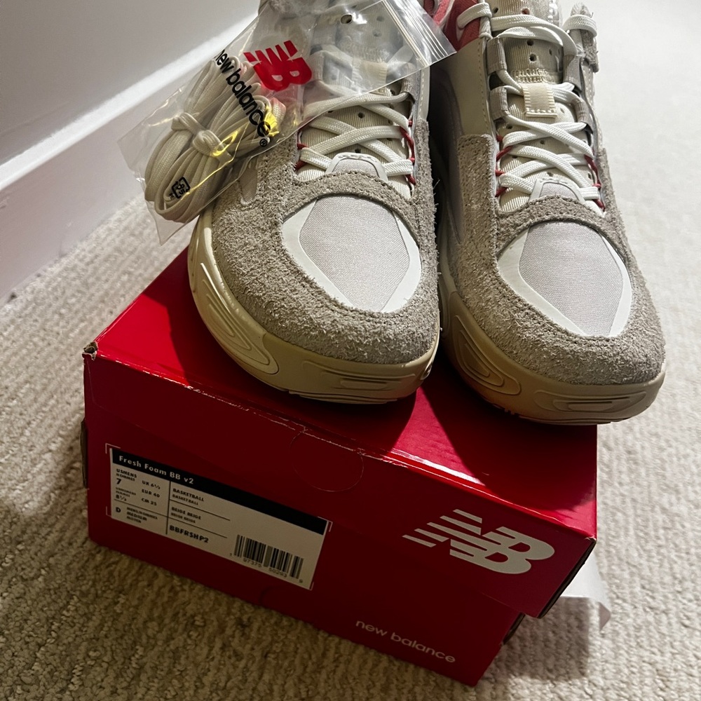New Balance Beige & Cream Suede Mesh Sneakers